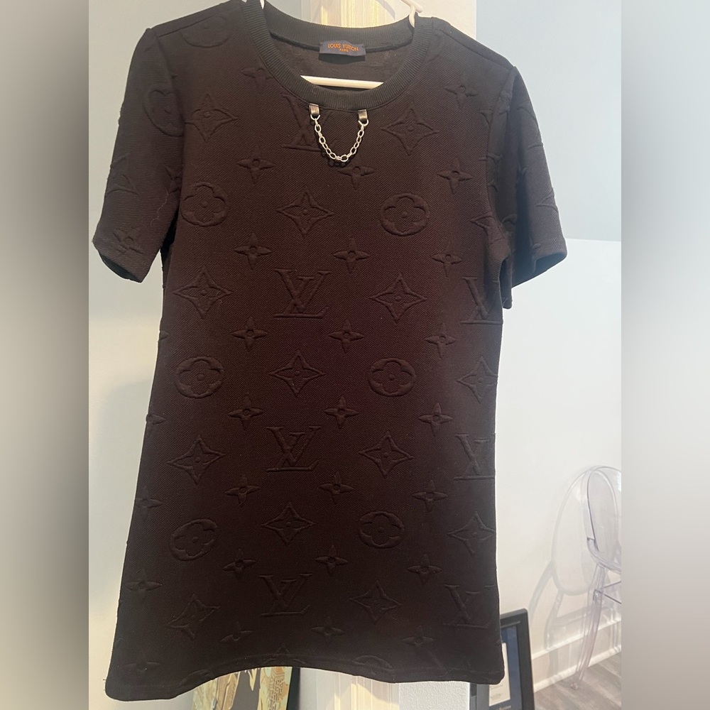 Black Monogram Knit Dress with Silver Chain Detail NWOT